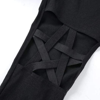 Gothic Pentagram Hollow Out High Waist Pants