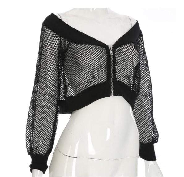 Gothic Mesh Off Shoulder Crop Top