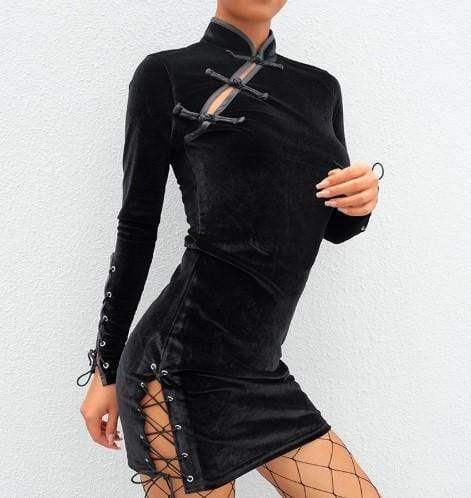 Gothic Buckle Lace Up Velvet Dress