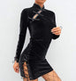Gothic Buckle Lace Up Velvet Dress