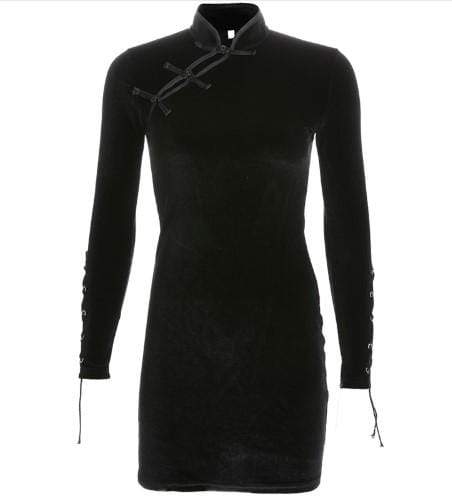 Gothic Buckle Lace Up Velvet Dress