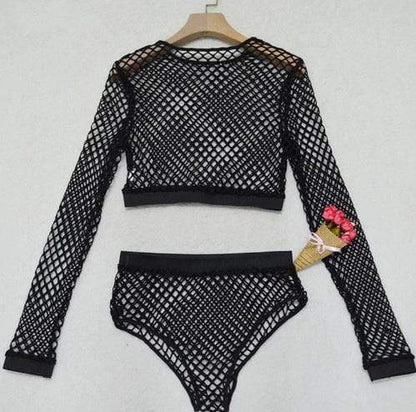 Gothic Two Piece Sexy Black Mesh Bodysuit