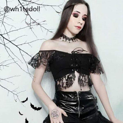 Gothic Black Lace Crop Top
